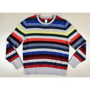 Gap Mens Merino Wool Blend Sweater L Multi Color Stripe Retro 70s Preppy Classic